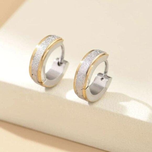 Stainless Steel Earrings Hinged Meshed Silver and Gold Women Men NWT - Picture 1 of 3